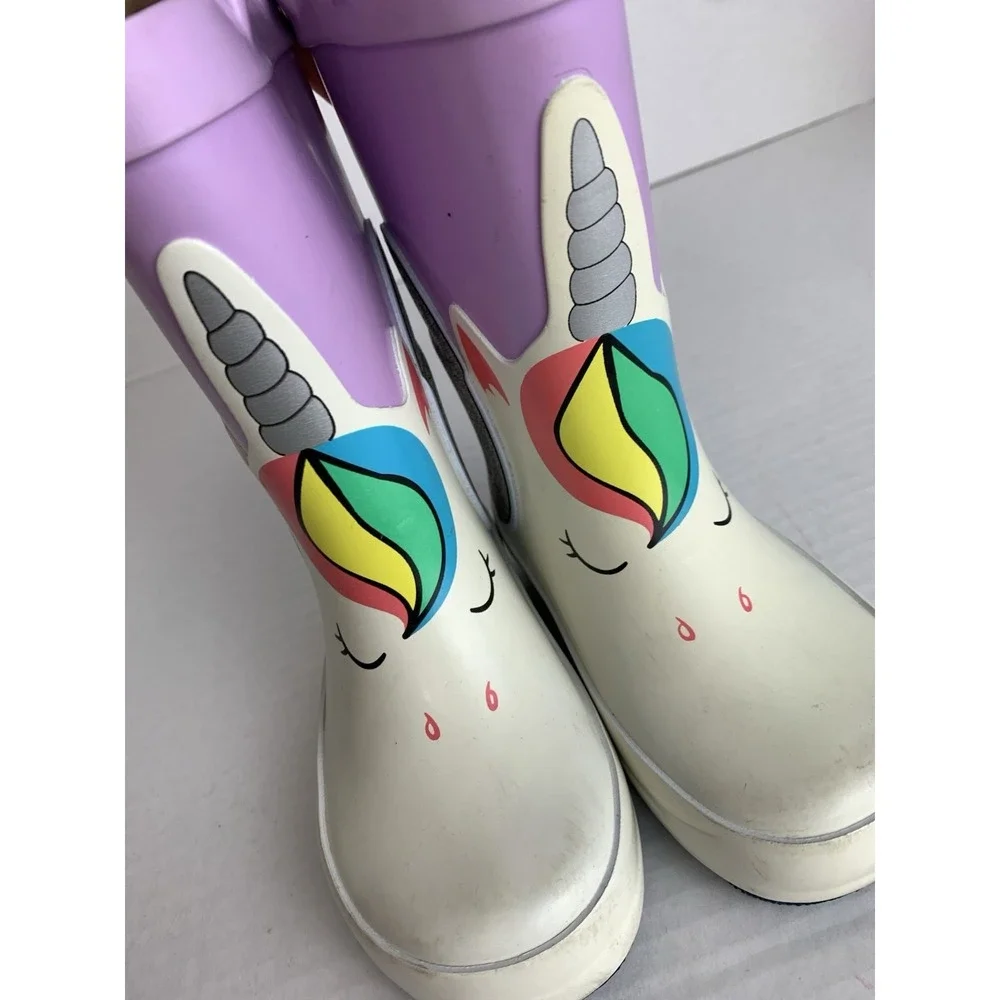 Cat & Jack Toddler Girls Unicorn Rain Boots Purple White Glitter Size‎ 5